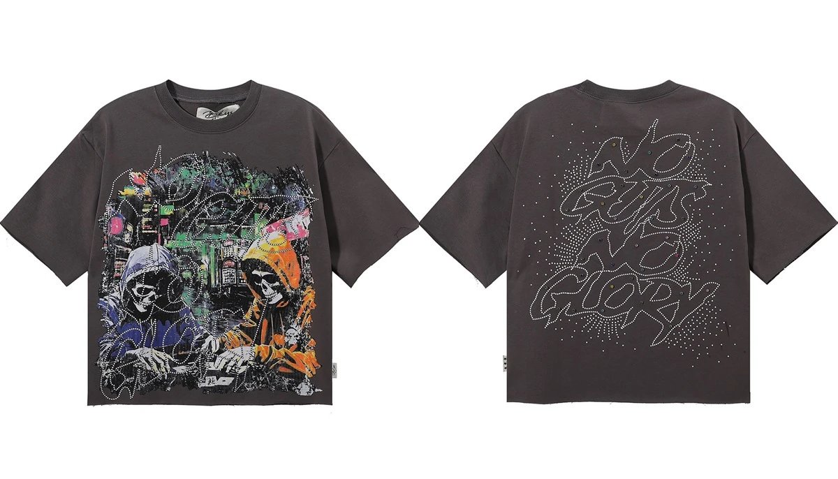 Design Bkys Punk Skull Graphic Oversized T-Shirt Black T-Shirts - 41