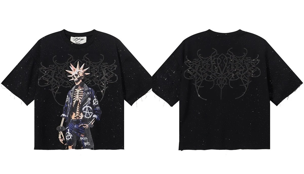 Design Bkys Punk Skull Graphic Oversized T-Shirt Black T-Shirts - 35