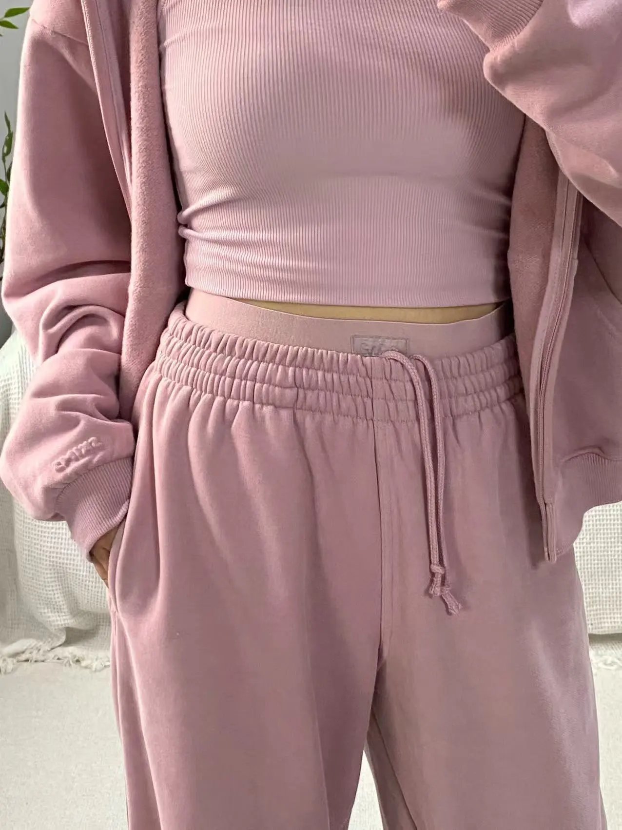 Design Ribbed Long Sleeve Crop Top Dusty Pink - 23