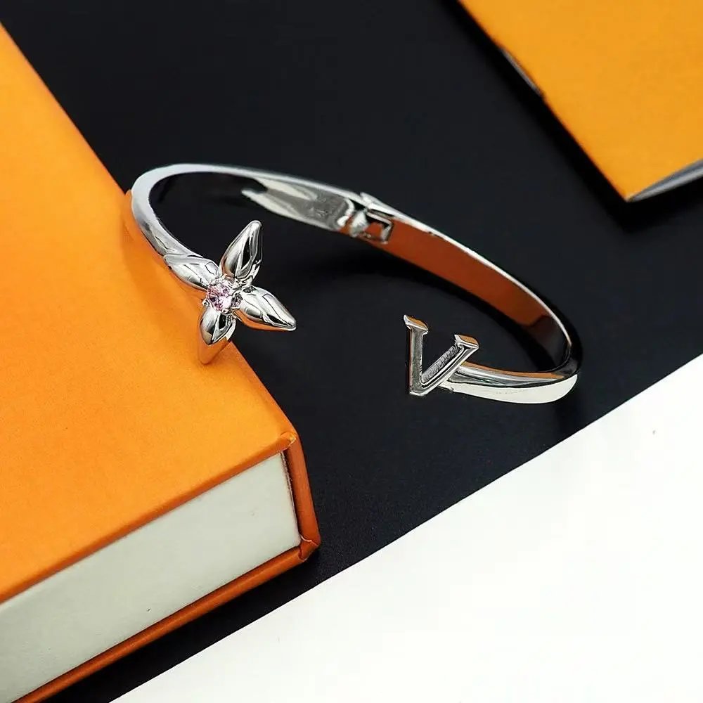 Louis Vuitton Monogram Flower & V Cuff Bracelet Gold Jewelry - 3