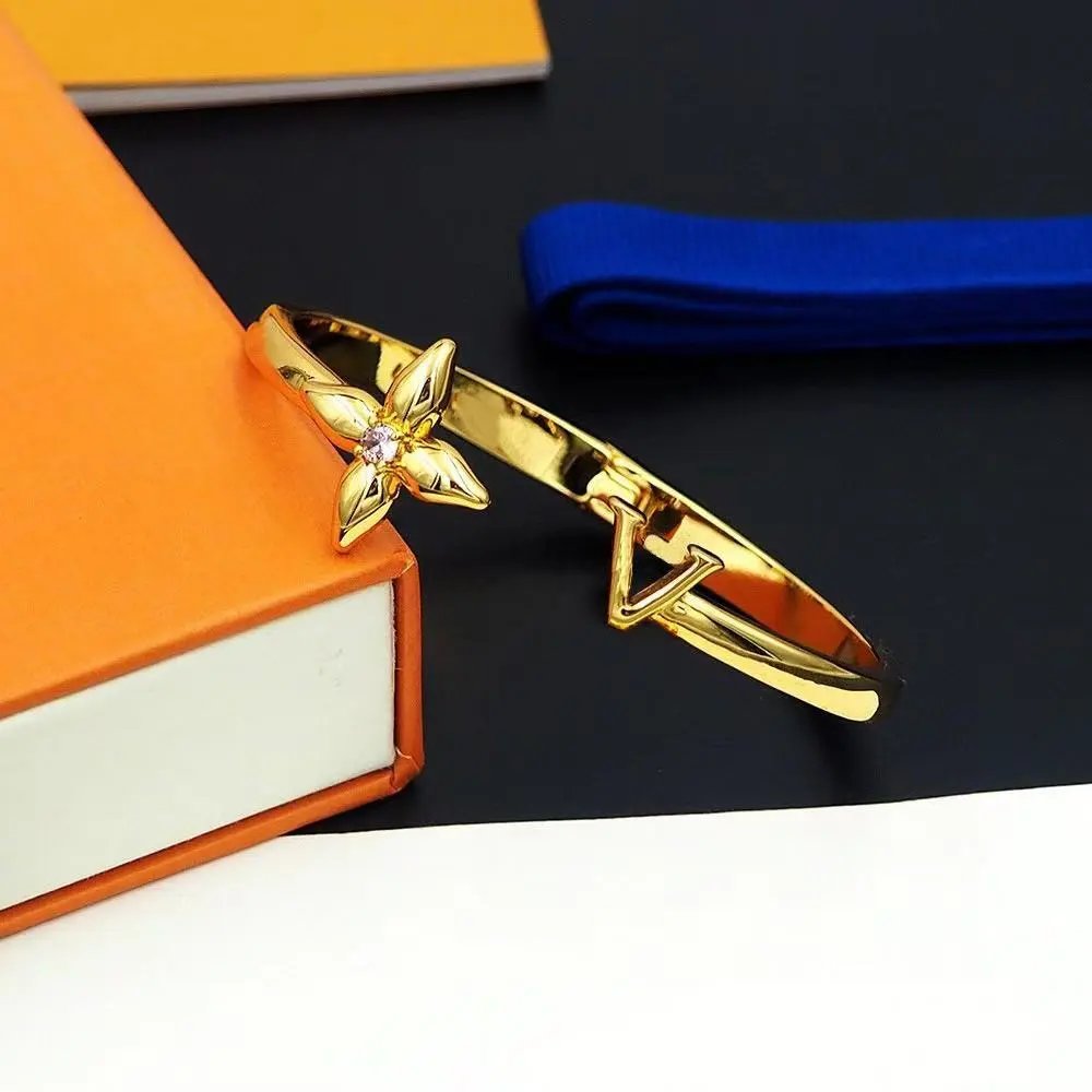 Louis Vuitton Monogram Flower & V Cuff Bracelet Gold Jewelry - 4