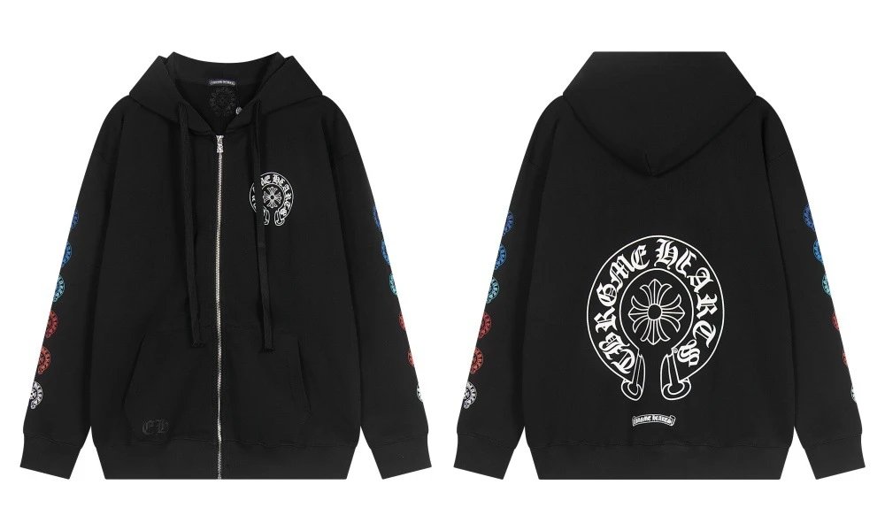 Chrome Hearts x The Rolling Stones White Hoodie with Blue Baroque Sleeve Print - 7