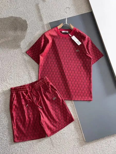 Lacoste Diamond Pattern Red Set T-Shirt and Shorts - 1