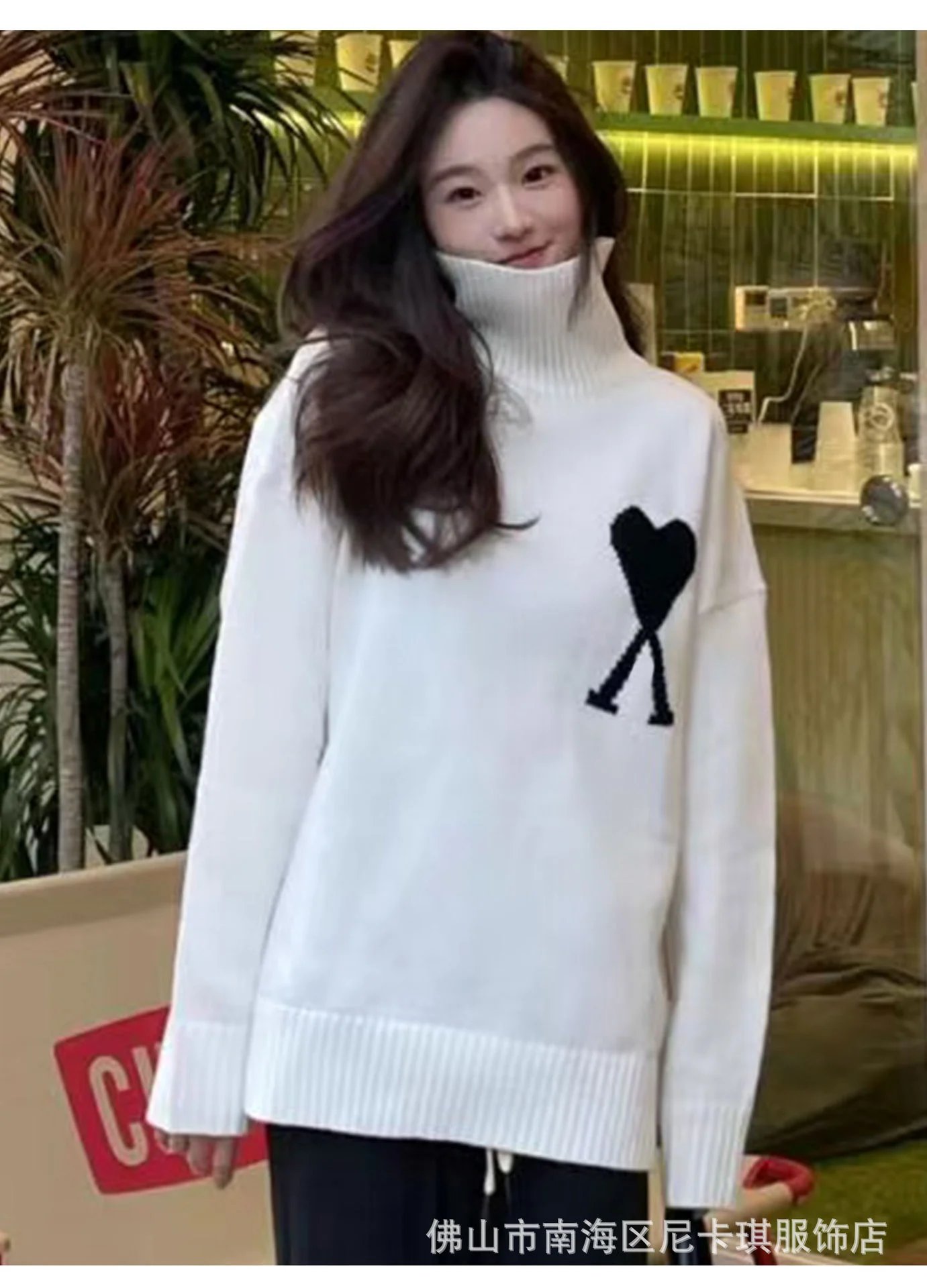 Ami Paris Heart Logo Turtleneck Sweater Forest Green - 13