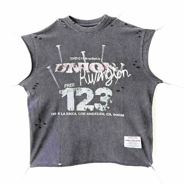 Design Sleeveless Graphic Tee Dark Gray T-Shirt - 17