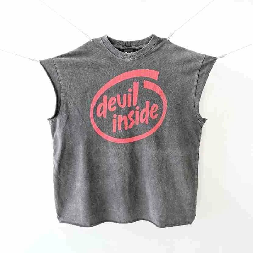 Design Sleeveless Graphic Tee Dark Gray T-Shirt - 9