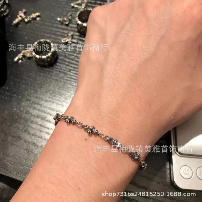 Chrome Hearts Daisy Flower Bracelet Silver Black Jewelry - 9