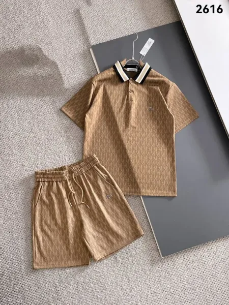 Lacoste Diamond-Quilted Polo and Shorts Set Beige - 1