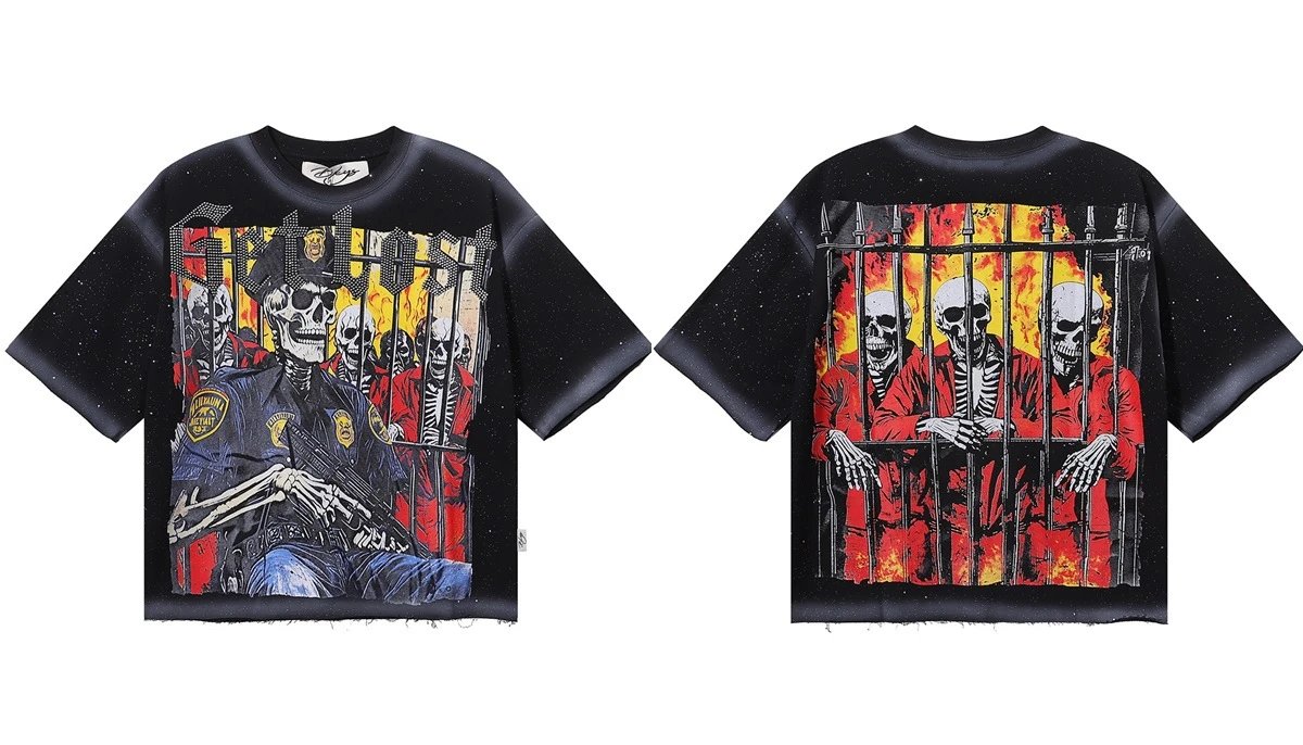 Design Bkys Punk Skull Graphic Oversized T-Shirt Black T-Shirts - 11