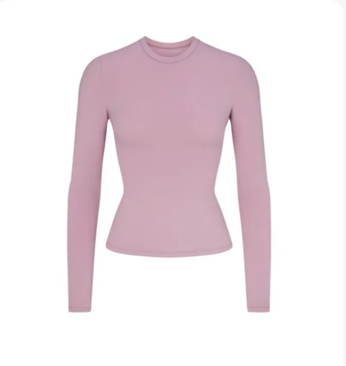 Design Ribbed Long Sleeve Crop Top Dusty Pink - 7
