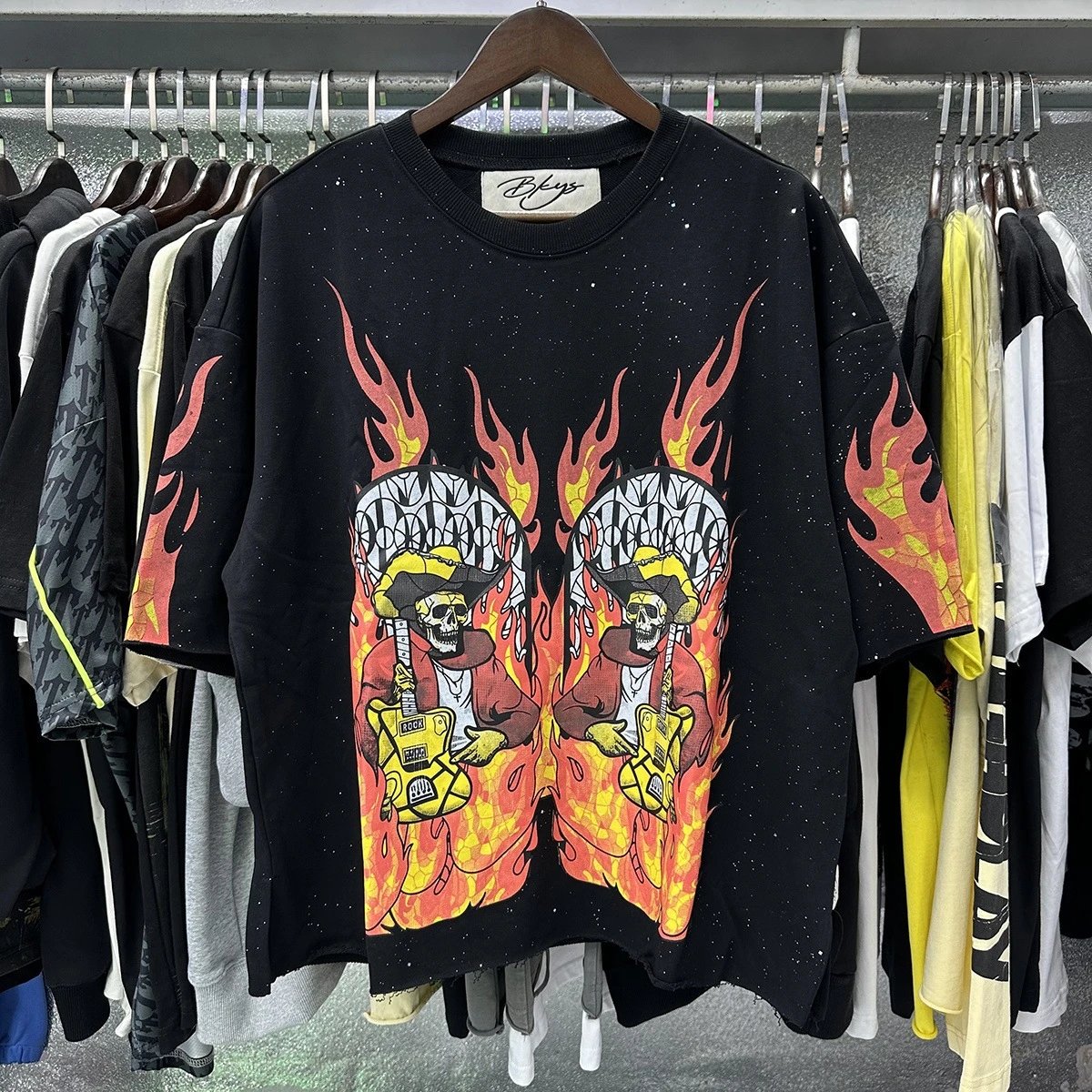 Design Bkys Punk Skull Graphic Oversized T-Shirt Black T-Shirts - 24