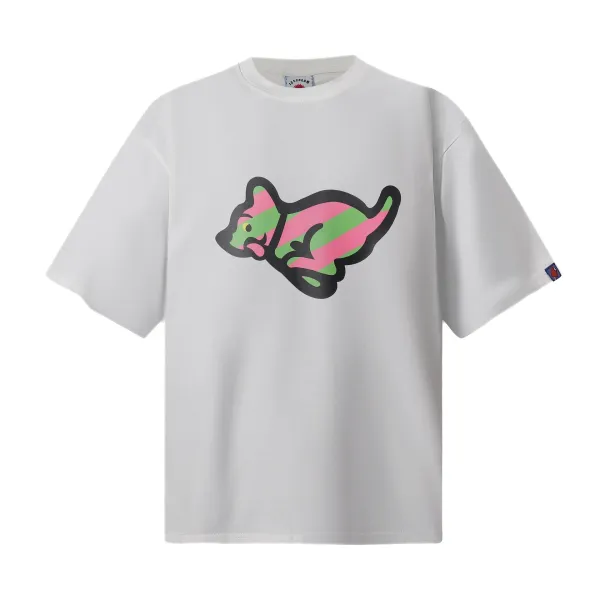 Design Ice Cream Striped Cat Graphic T-Shirt White T-Shirts - 1
