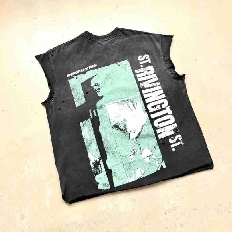 Design Sleeveless Graphic Tee Dark Gray T-Shirt - 12