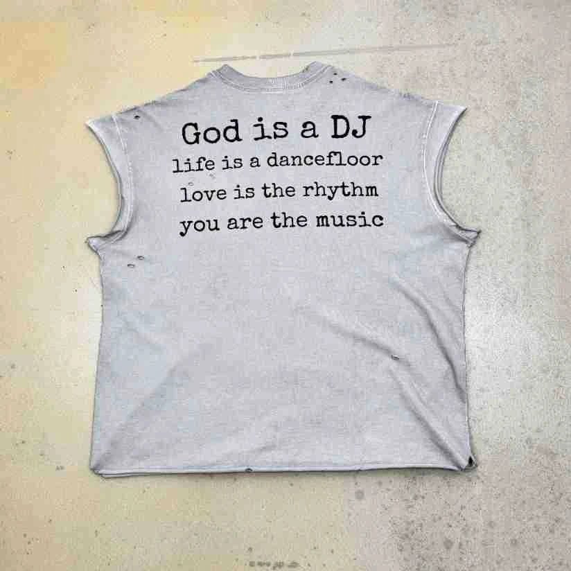Design Sleeveless Graphic Tee Dark Gray T-Shirt - 14