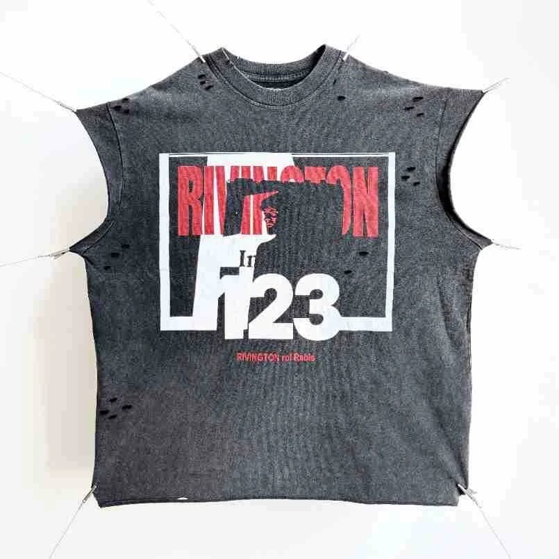 Design Sleeveless Graphic Tee Dark Gray T-Shirt - 39