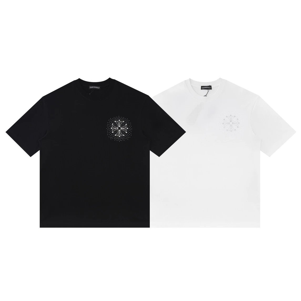 Design Crystal Embellished Splatter Print T-Shirt Black - 3
