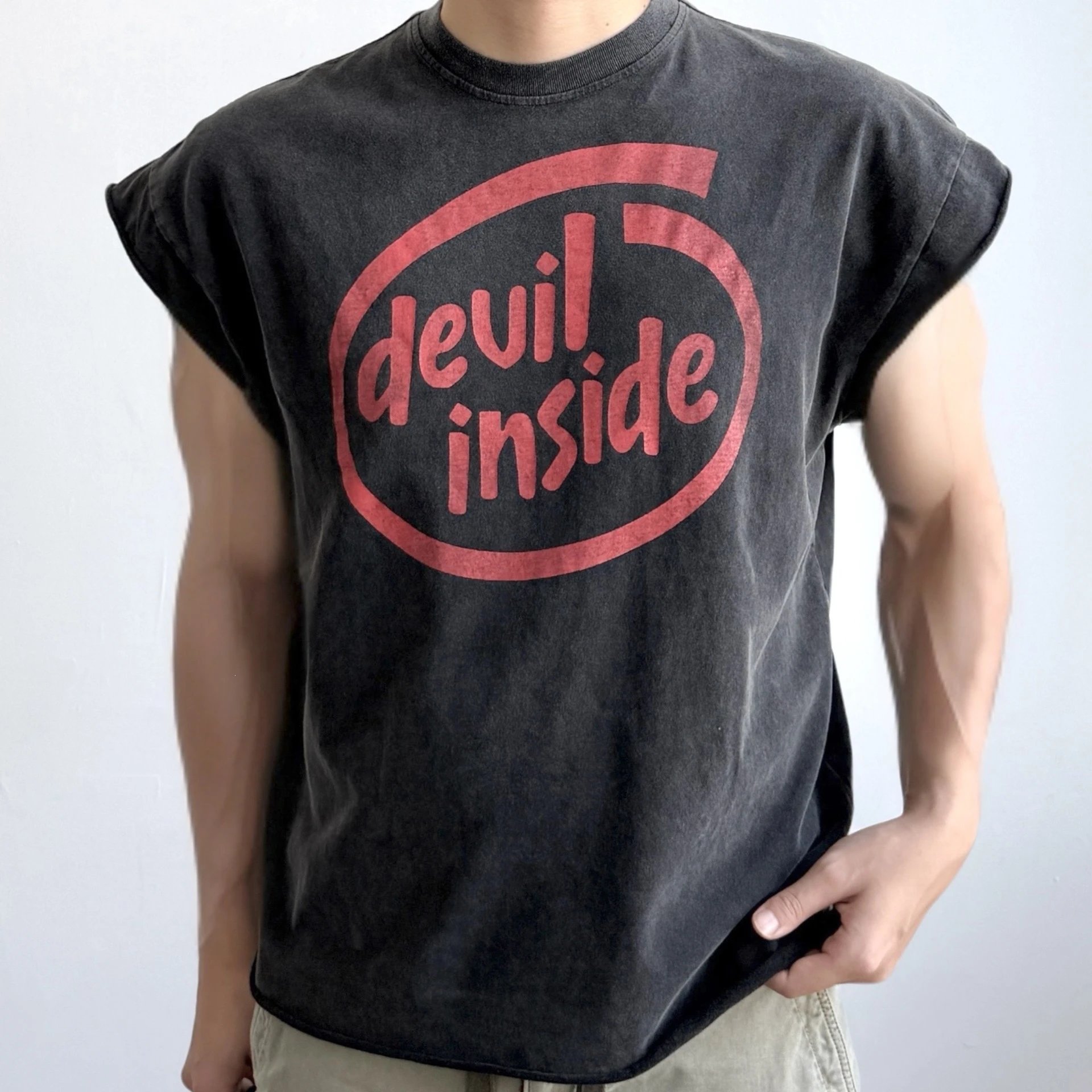 Design Sleeveless Graphic Tee Dark Gray T-Shirt - 4