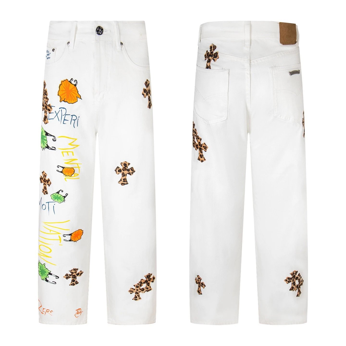 Chrome Hearts Cross-Embroidered White Straight-Leg Jeans - 16