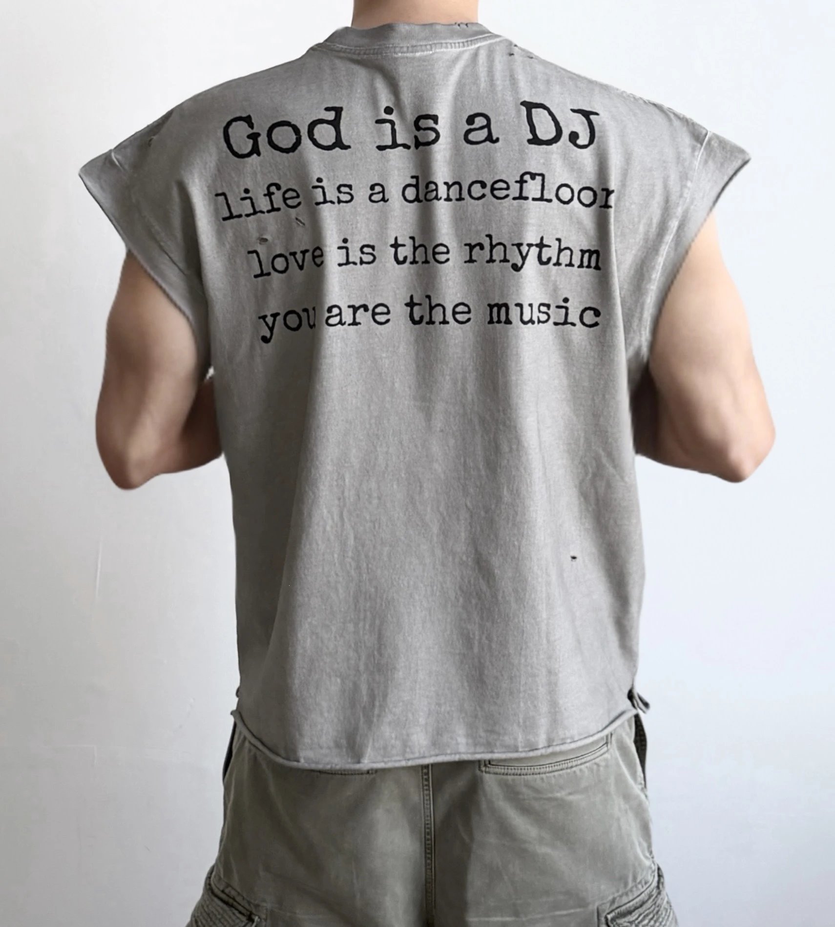 Design Sleeveless Graphic Tee Dark Gray T-Shirt - 7