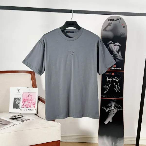 Louis Vuitton Monogram Embroidered Logo Gray T-Shirt - 1