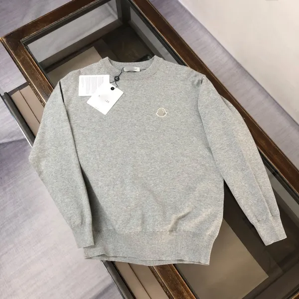 Moncler Logo Embroidered Crewneck Sweater Gray - 1