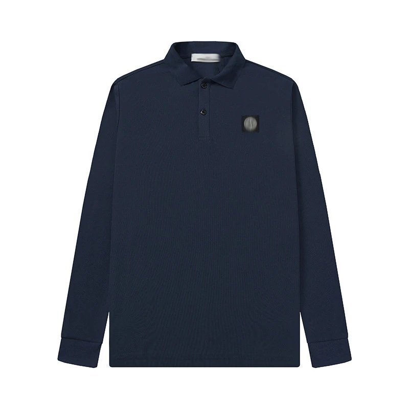 Design Long Sleeve Polo Navy Blue Tops Polo - 4