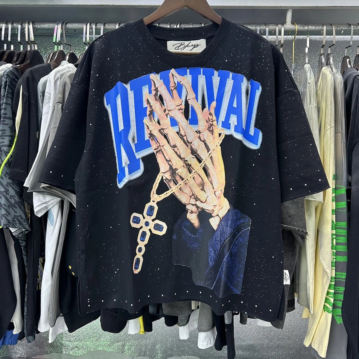 Design Bkys Punk Skull Graphic Oversized T-Shirt Black T-Shirts - 32