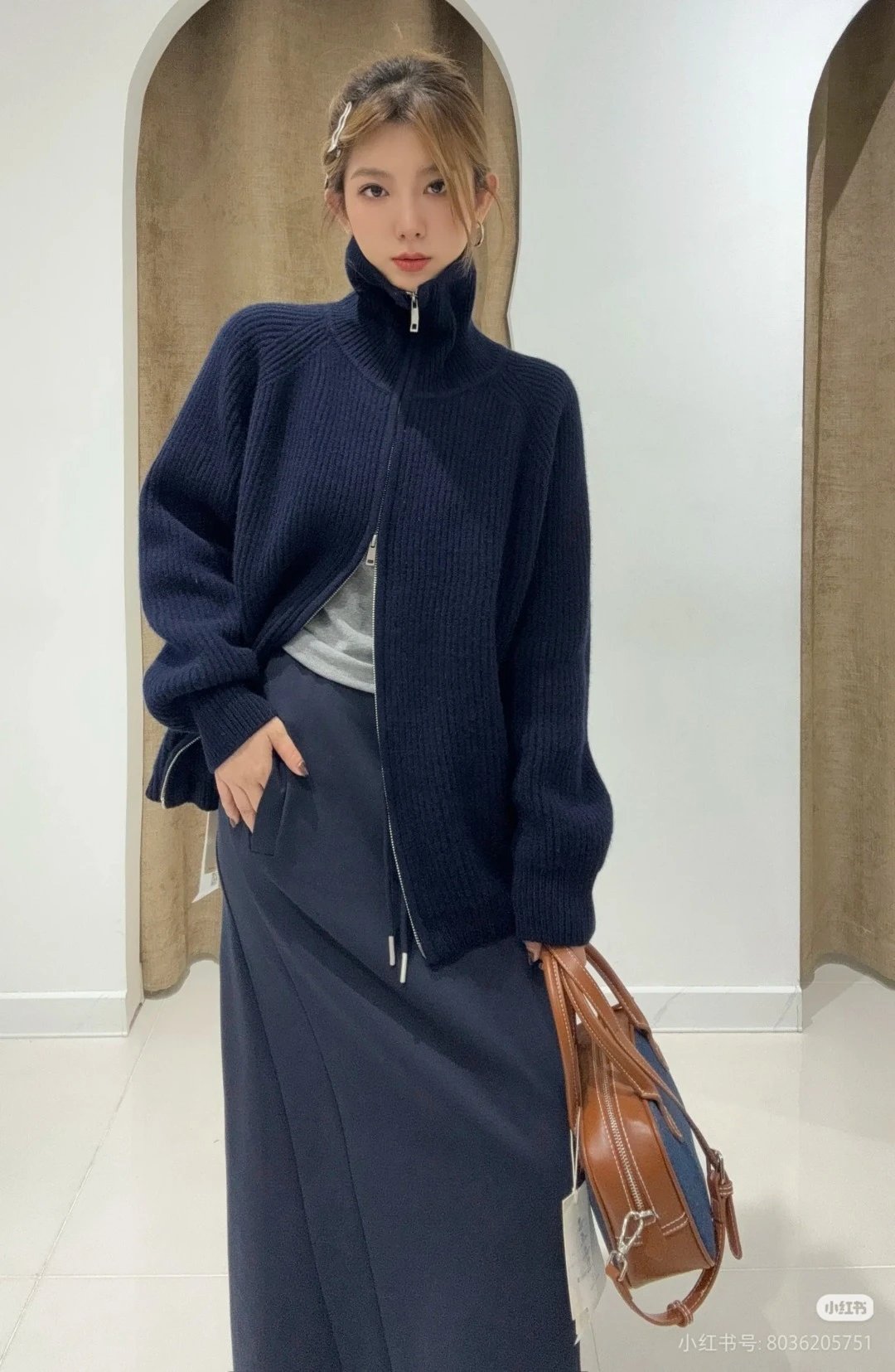 Design Ribbed Zip-Neck Sweater Black - 27