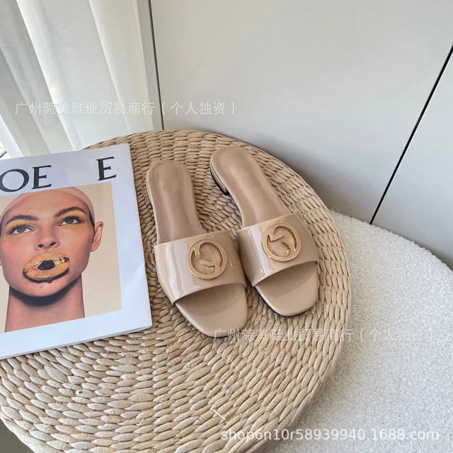 Gucci Slippers Patent Slide with Double-G Emblem product detail image 5