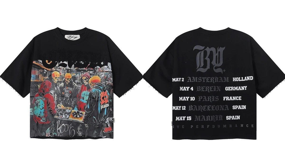Design Bkys Punk Skull Graphic Oversized T-Shirt Black T-Shirts - 13