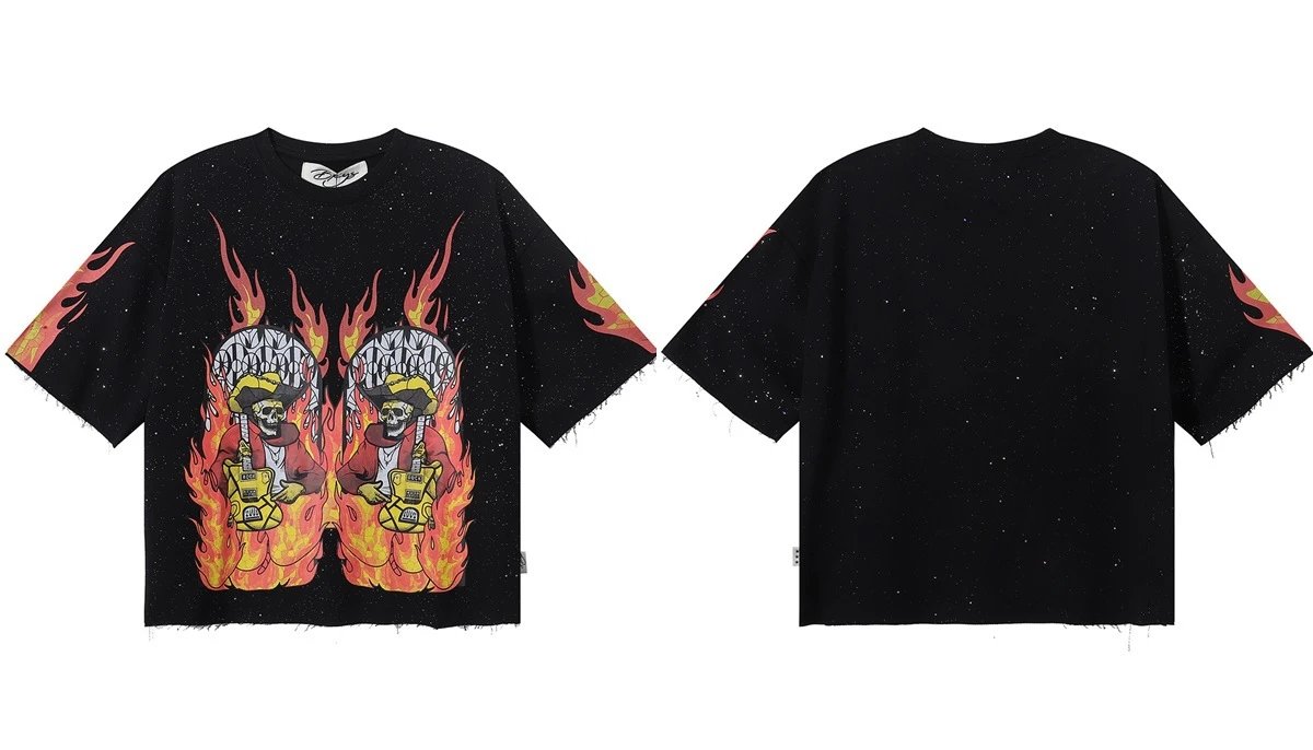 Design Bkys Punk Skull Graphic Oversized T-Shirt Black T-Shirts - 23