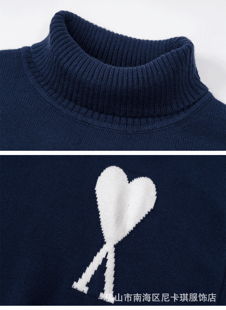 Ami Paris Heart Logo Turtleneck Sweater Forest Green - 5