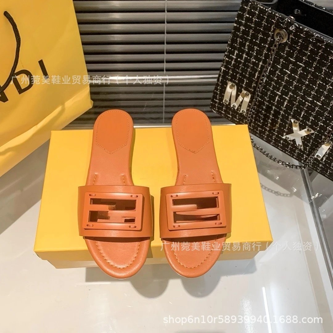 Fendi FF Logo Slide Sandals Olive Green Slippers - 7