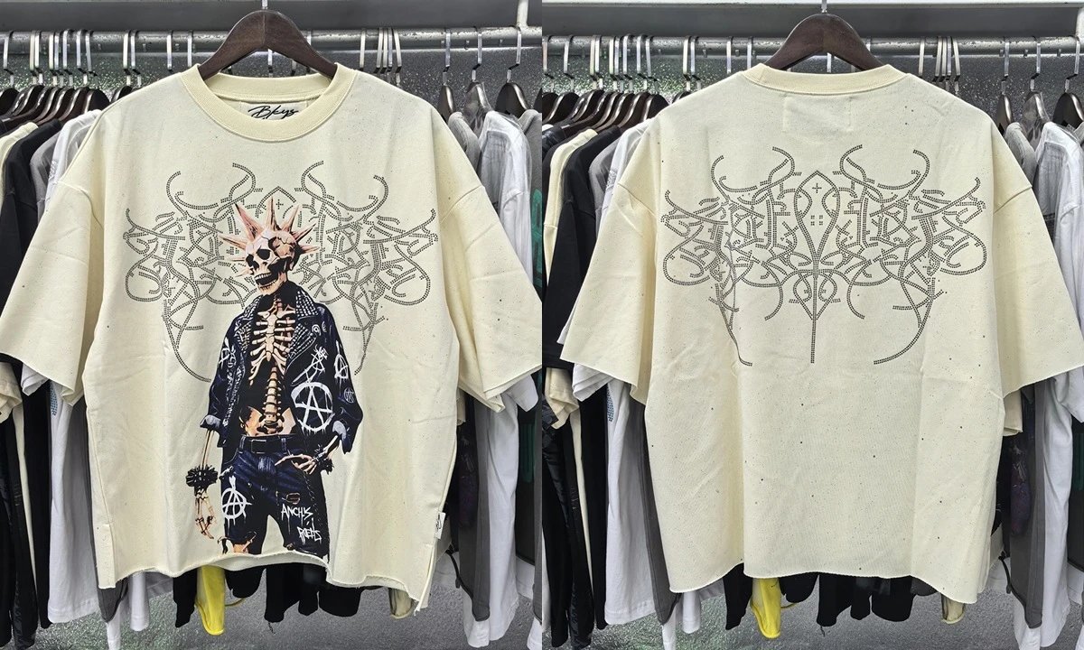 Design Bkys Punk Skull Graphic Oversized T-Shirt Black T-Shirts - 38