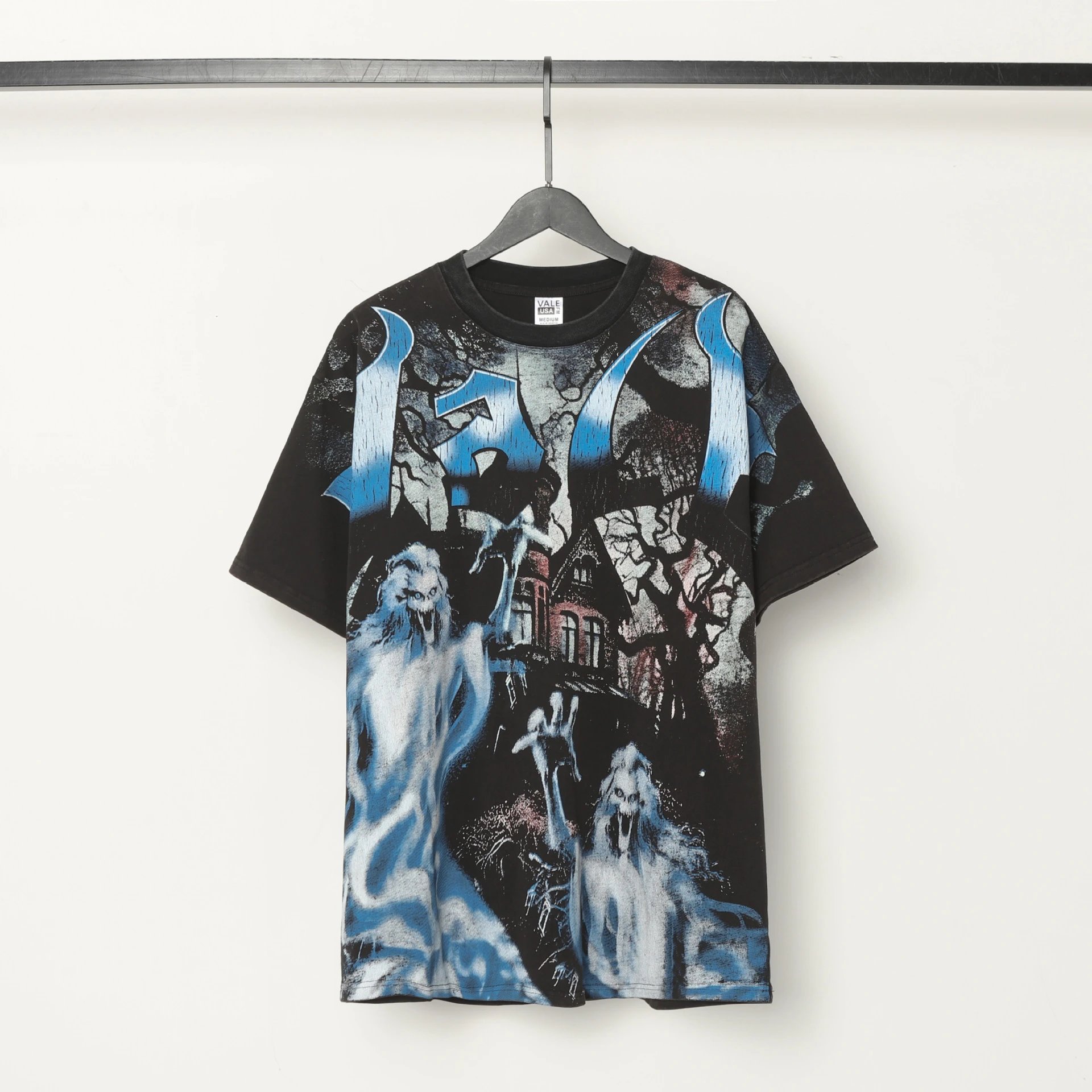 Design Vale USA Haunted House Graphic Oversized T-Shirt Black T-Shirts - 7