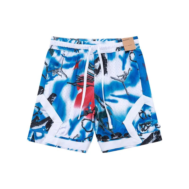 Design Sporty Mesh Shorts Navy with Red Geometric Panels - 18