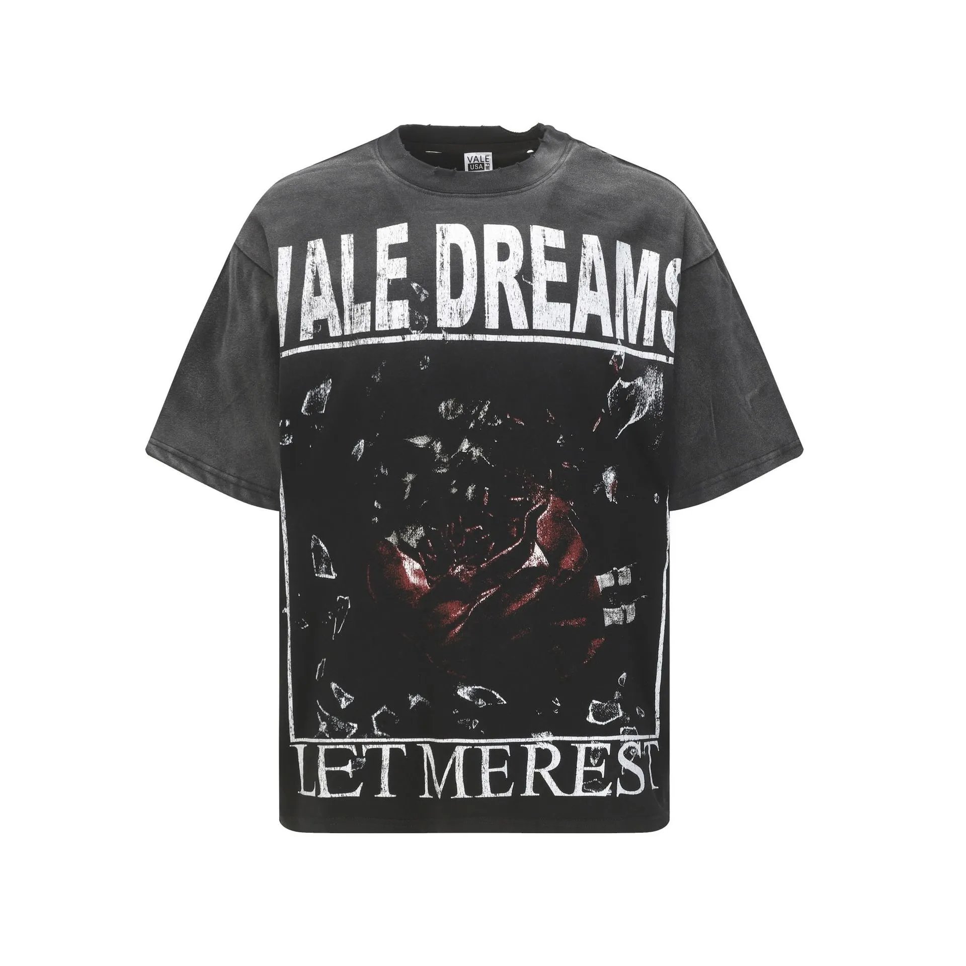 Design Vale USA Haunted House Graphic Oversized T-Shirt Black T-Shirts - 11