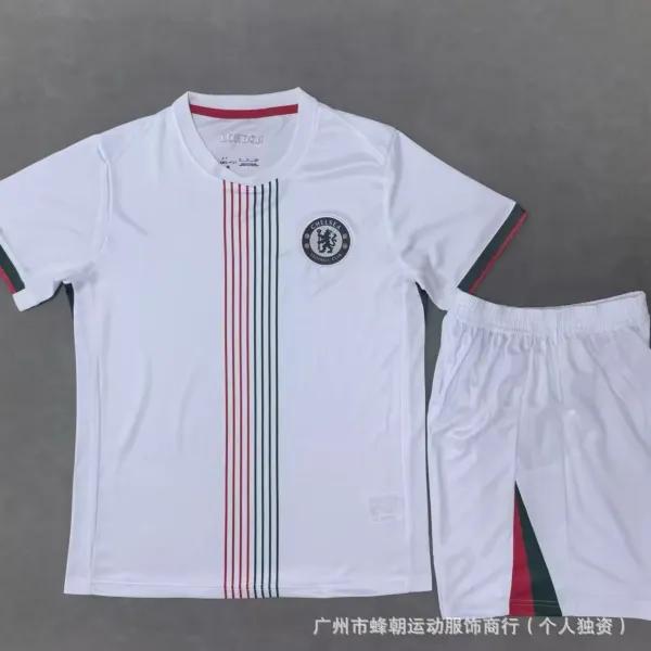 Chelsea FC White Away Kit with Vertical Stripes Jersey and Shorts Sets - 1