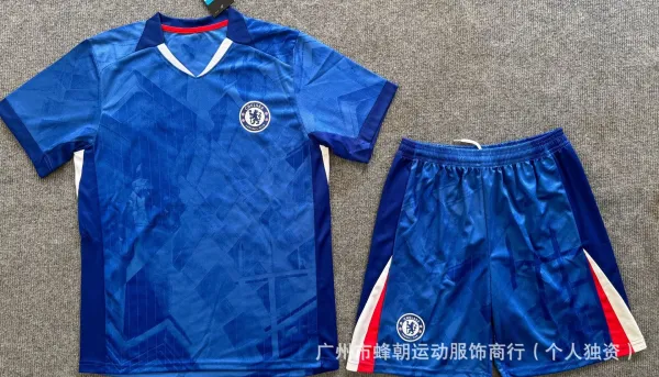 Chelsea FC 2023-24 Third Kit Blue Geometric Pattern Jersey and Shorts Set - 1