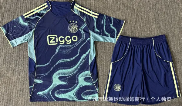 Ajax Amsterdam 2023-24 Third Kit Navy Blue Wave Pattern Jersey and Shorts Set - 1