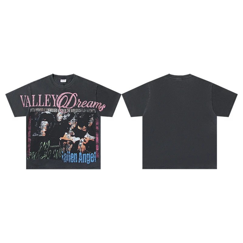 VALE T-Shirts Washed graphic print short-sleeve T-shirt — v 021 black