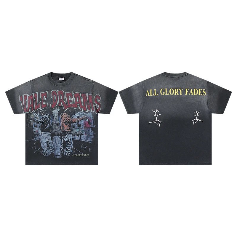 VALE T-Shirts Washed graphic print short-sleeve T-shirt — v 036 black