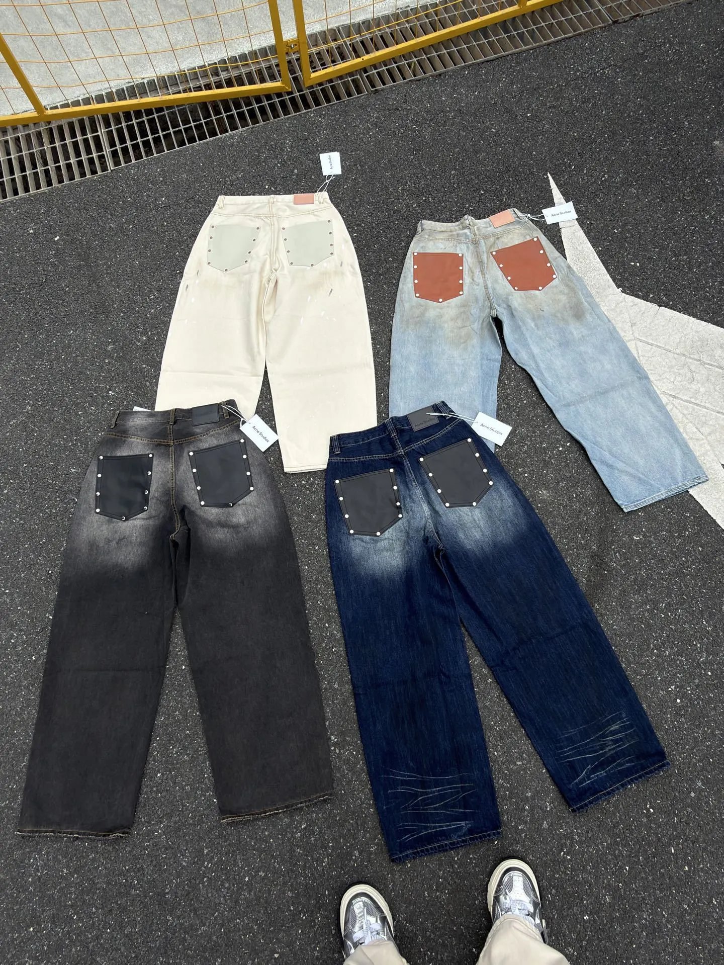 Acne Studios Wide-Leg Distressed Denim Jeans Blue - 3