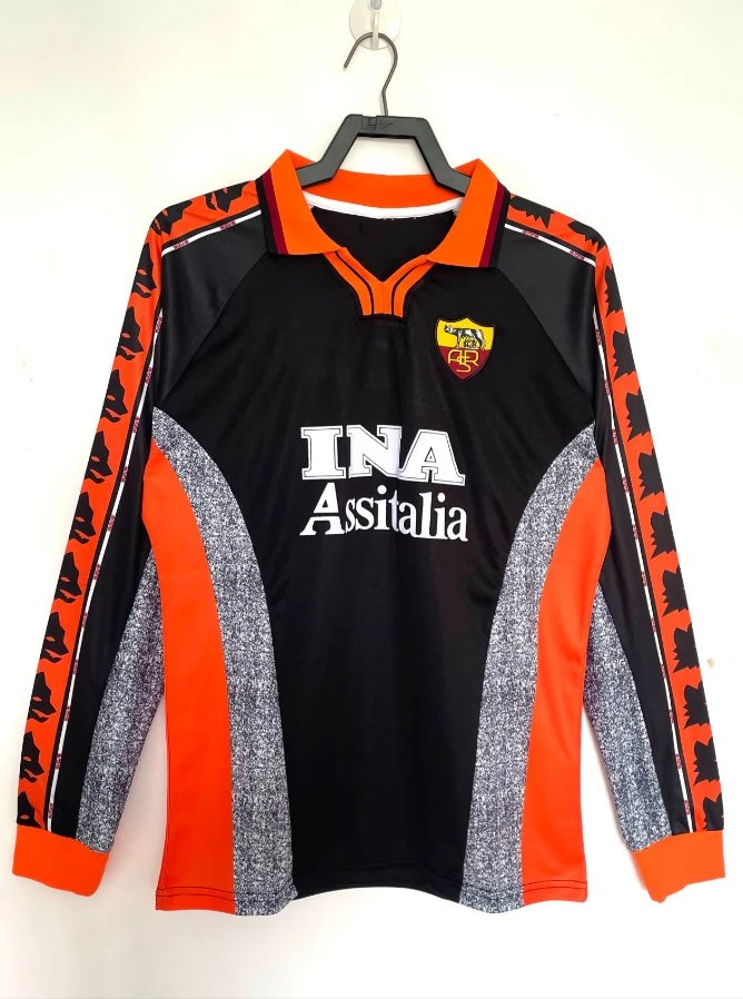 AS Roma 1998-99 Home Long-Sleeve Jersey Black Orange Gray - 1