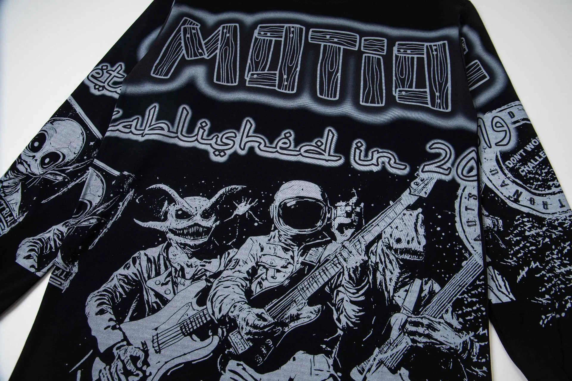 Design Mixed Emotion Motif Established in 2019 Long Sleeve Graphic Tee Black T-Shirts - 12