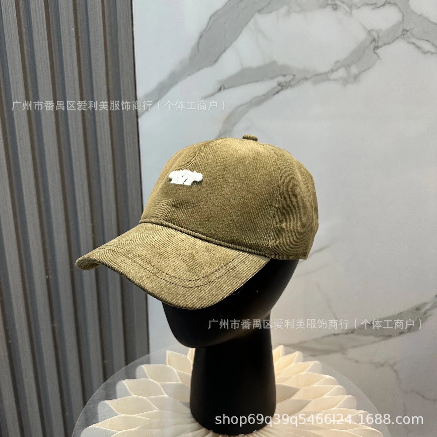 Design Corduroy Baseball Cap Navy with White Embroidered Logo - 7