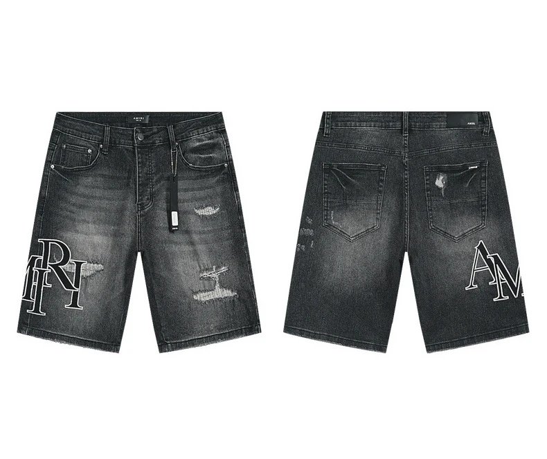 Amiri Logo Patch Distressed Denim Shorts Blue - 14