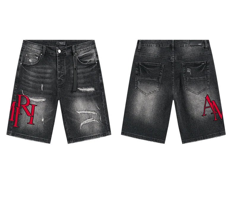 Amiri Logo Patch Distressed Denim Shorts Blue - 16