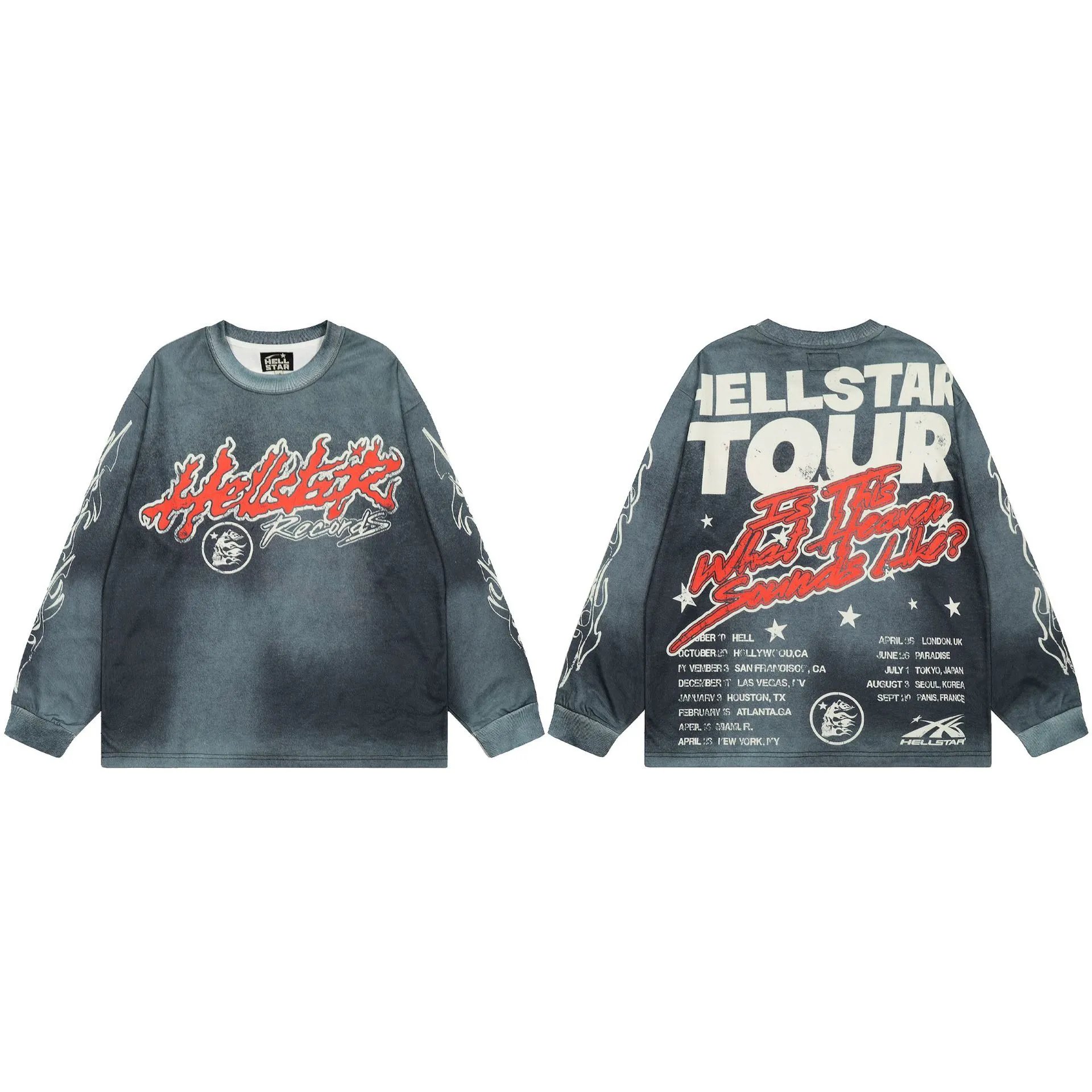 Hellstar Records Tour Long-Sleeve Tee Gray Wash T-Shirts - 1