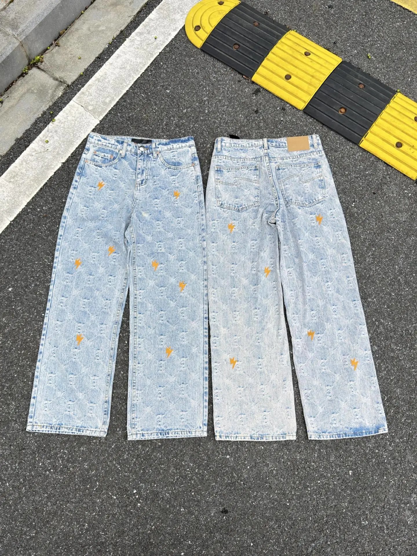 Design Paisley-Print Acid Wash Distressed Wide-Leg Jeans - 13